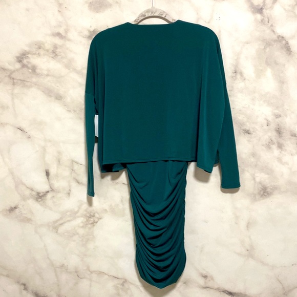 BCBGMaxAzria Gathered Popover Cocktail Mini Dress - Jade Emerald Green - Picture 10 of 12